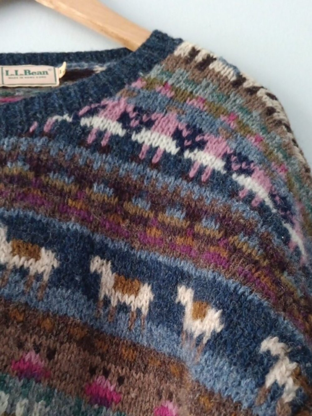 L.L. Bean Wool Geese Intarsia Long Sleeve Button Front Cardigan L Vintage - Picture 3 of 8